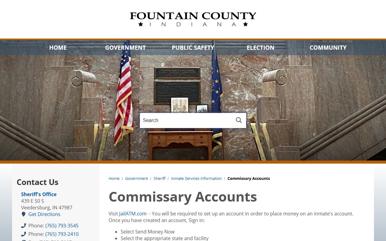 Fountain County Jail commissary JailATM inmate money deposit instructions