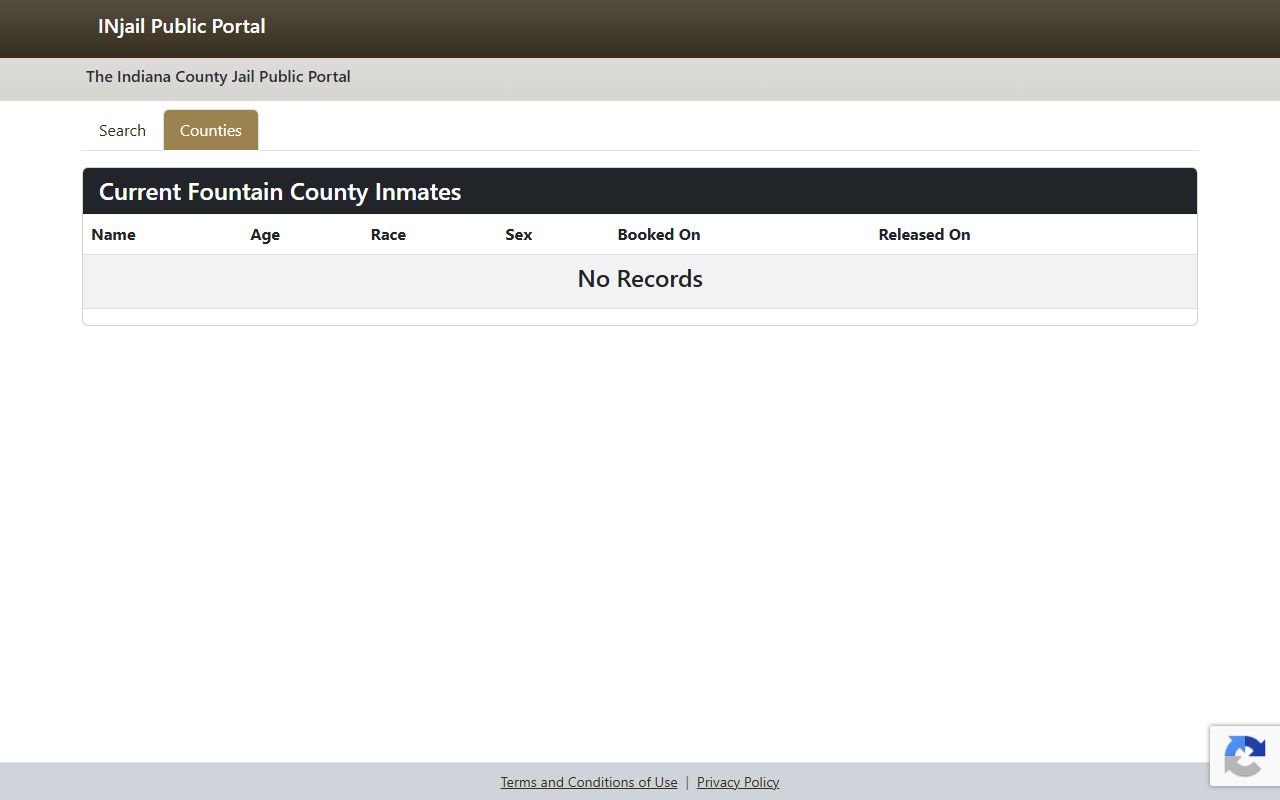 Fountain County inmate population INjail results route