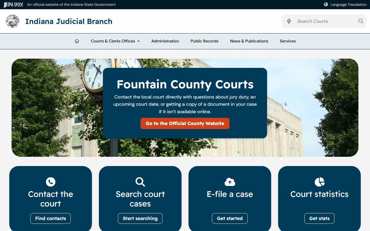 Fountain County court records page with MyCase link